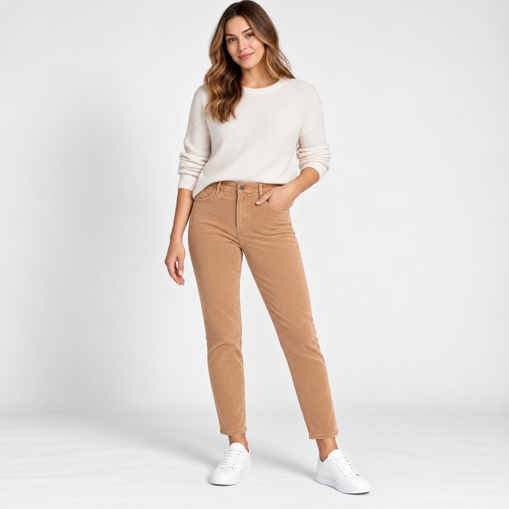 Talbots Jegging Ankle Pants Women 12 Tan High Waist Corduroy Stretch Slim